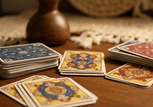 A Rider-Waite-Smith tarot deck laid out, showing arcana