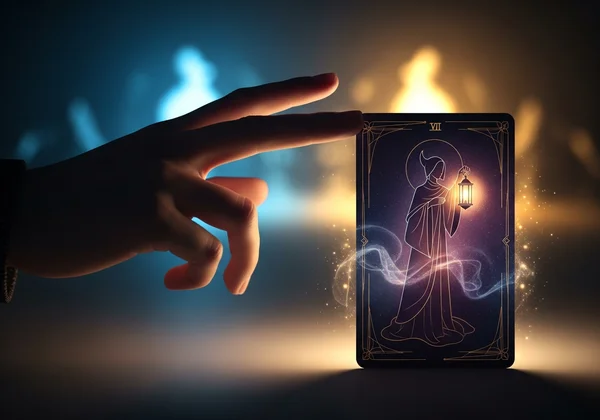 Person seeking guidance with a yes/no tarot card