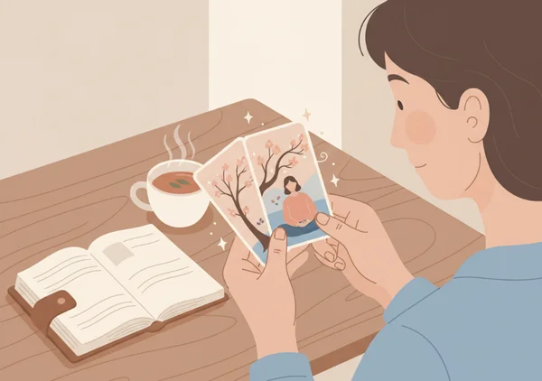 Person using tarot cards for self-reflection and peace